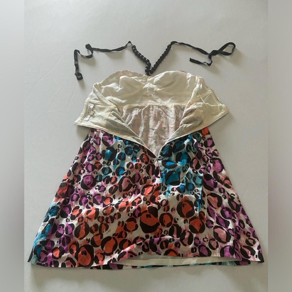 Vintage Trina Turk Mini Halter Dress Womens Rainbow Leopard Print cotton dress 2 - Picture 4 of 5